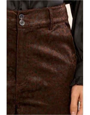 Pantalon imprimé animal texturé, coupe droite et taille haute — Référence : T2279EH