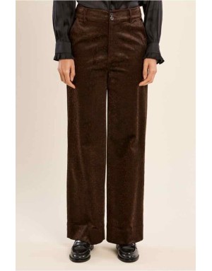 Pantalon imprimé animal texturé, coupe droite et taille haute — Référence : T2279EH