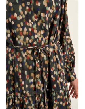 Robe chemise, imprimée de pois multicolores traversés de fils lurex, entièrement doublée Référence : T2298EN