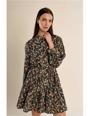 Robe chemise, imprimée de pois multicolores traversés de fils lurex, entièrement doublée Référence : T2298EN