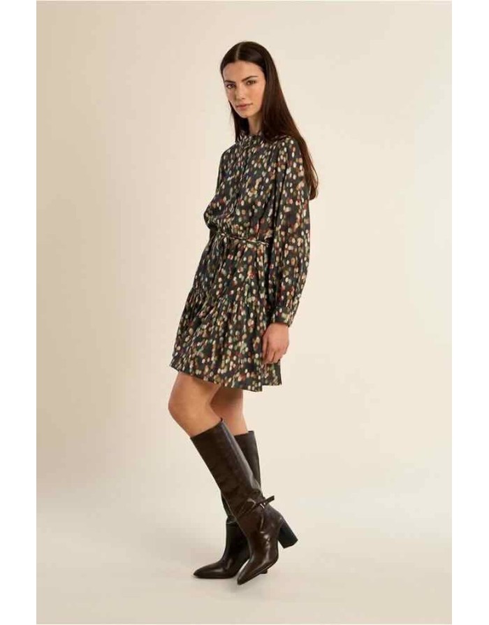 Robe chemise, imprimée de pois multicolores traversés de fils lurex, entièrement doublée Référence : T2298EN