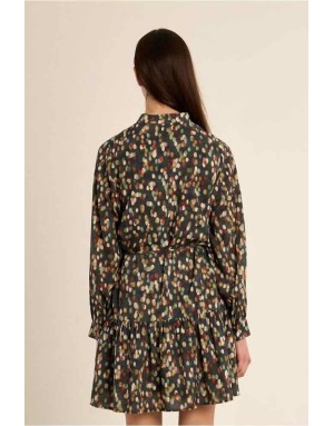 Robe chemise, imprimée de pois multicolores traversés de fils lurex, entièrement doublée Référence : T2298EN