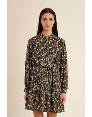 Robe chemise, imprimée de pois multicolores traversés de fils lurex, entièrement doublée Référence : T2298EN