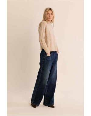 Pull maille ajourée golden beige, rehaussé de fils lurex et de séquins discrets - Référence : T2337EN