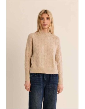 Pull maille ajourée golden beige, rehaussé de fils lurex et de séquins discrets - Référence : T2337EN