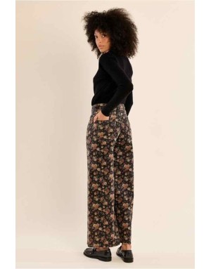 Denim taille haut, coupe évasée, imprimé fleuri automnal , 5 poches classique  Référence : EF1655AEH