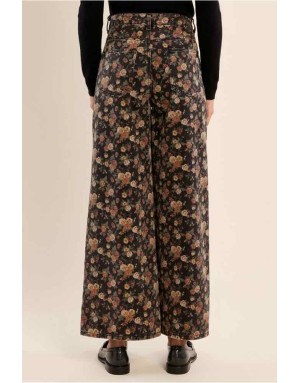 Denim taille haut, coupe évasée, imprimé fleuri automnal , 5 poches classique  Référence : EF1655AEH