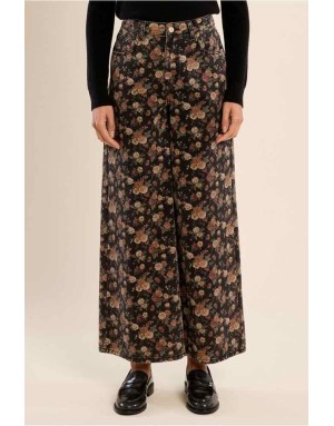 Denim taille haut, coupe évasée, imprimé fleuri automnal , 5 poches classique  Référence : EF1655AEH