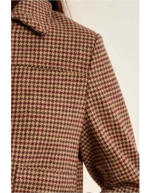 Veste courte au motif pied-de-poule rouge foncé, mini jupe assortie - Référence : G955EH