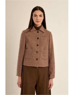 Veste courte au motif pied-de-poule rouge foncé, mini jupe assortie - Référence : G955EH