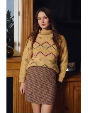 Mini jupe au motif pied-de-poule rouge foncé, veste assortie Référence G997EH