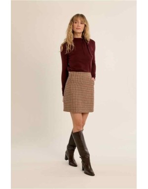 Mini jupe au motif pied-de-poule rouge foncé, veste assortie Référence G997EH