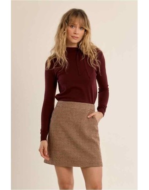 Mini jupe au motif pied-de-poule rouge foncé, veste assortie Référence G997EH