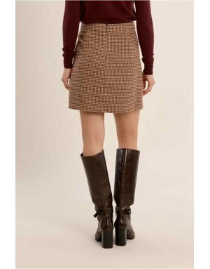 Mini jupe au motif pied-de-poule rouge foncé, veste assortie Référence G997EH