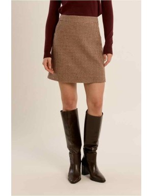 Mini jupe au motif pied-de-poule rouge foncé, veste assortie Référence G997EH