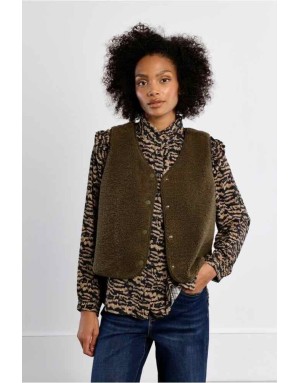 Gilet imitation fourrure de mouton, coloris kaki - Référence : RL742EN