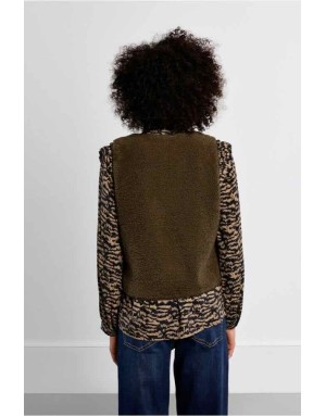 Gilet imitation fourrure de mouton, coloris kaki - Référence : RL742EN