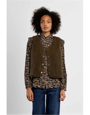 Gilet imitation fourrure de mouton, coloris kaki - Référence : RL742EN
