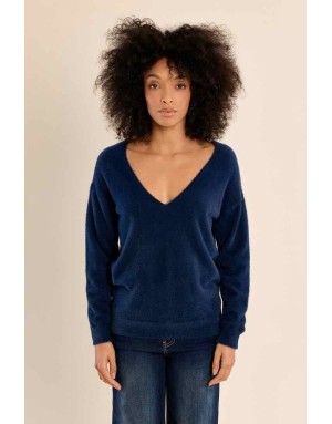 pull en maille duveteuse façon doudou, coloris denim - Référence : LA1826EN