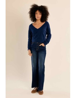 pull en maille duveteuse façon doudou, coloris denim - Référence : LA1826EN