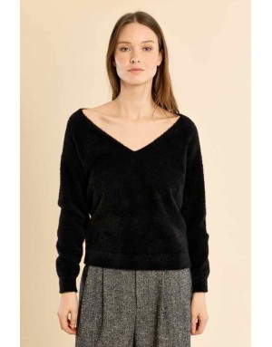 pull en maille duveteuse façon doudou, coloris noir - Référence : LA1826EN