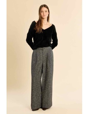pull en maille duveteuse façon doudou, coloris noir - Référence : LA1826EN