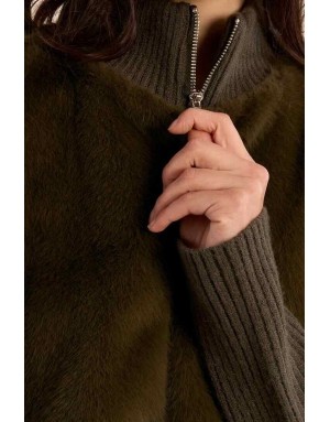 veste bi-matière kaki, façon fausse fourrure - référence : LA2001EH