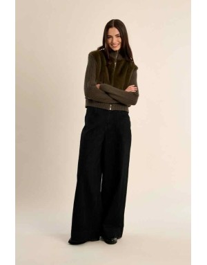 veste bi-matière kaki, façon fausse fourrure - référence : LA2001EH