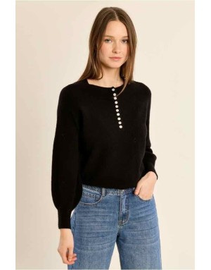 pull maille souple, encolure boutonnée de nacre,  Référence : LAS150EN