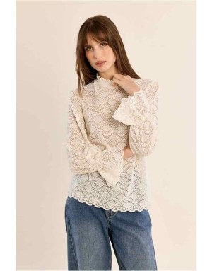 BLOUSE DENTELLE SEMI-TRANSPARENTE COL MONTANT - MOLLY BRACKEN