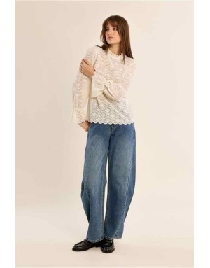 BLOUSE DENTELLE SEMI-TRANSPARENTE COL MONTANT - MOLLY BRACKEN