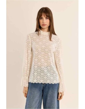 BLOUSE DENTELLE SEMI-TRANSPARENTE COL MONTANT - MOLLY BRACKEN