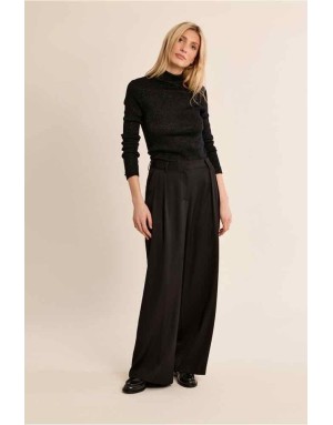 Pantalon droit à pinces, taille haute et larges plis devant, Référence : R1730EH