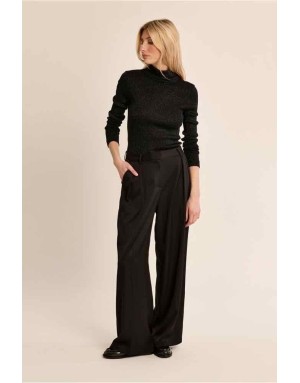 Pantalon droit à pinces, taille haute et larges plis devant, Référence : R1730EH