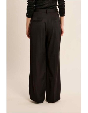 Pantalon droit à pinces, taille haute et larges plis devant, Référence : R1730EH