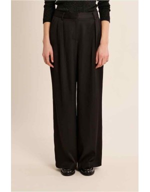 Pantalon droit à pinces, taille haute et larges plis devant, Référence : R1730EH