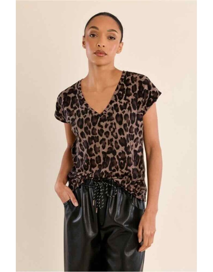 tee-shirt imprimé léopard, jupe assortie Référence : T1533CEN