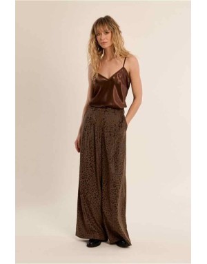 Pantalon large à pinces au motif léopard élégant - Référence : T1637EN