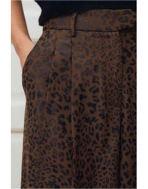 Pantalon large à pinces au motif léopard élégant - Référence : T1637EN