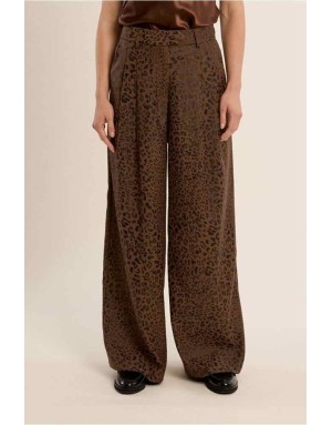 Pantalon large à pinces au motif léopard élégant - Référence : T1637EN