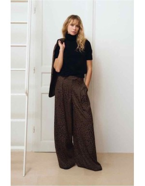 Pantalon large à pinces au motif léopard élégant - Référence : T1637EN