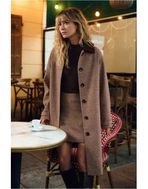 Trench-coat imprimé pied-de-poule, col chemisier en velours côtelé. Référence : G994EH