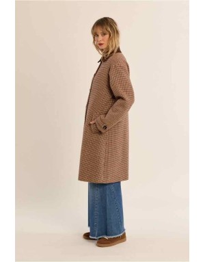 Trench-coat imprimé pied-de-poule, col chemisier en velours côtelé. Référence : G994EH