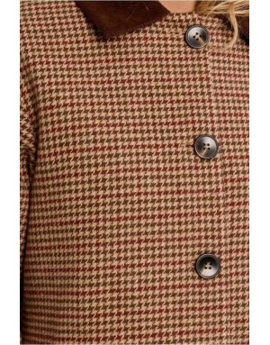 Trench-coat imprimé pied-de-poule, col chemisier en velours côtelé. Référence : G994EH