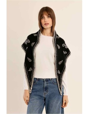 écharpe en maille au motif bandana noir et blanc, Référence : B327EH