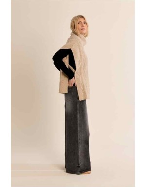 Poncho en maille torsadée beige, Référence : B301EH