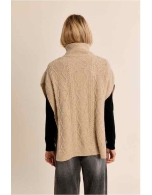 Poncho en maille torsadée beige, Référence : B301EH