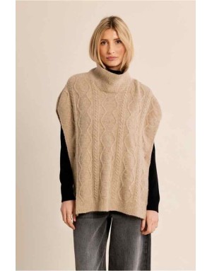 Poncho en maille torsadée beige, Référence : B301EH