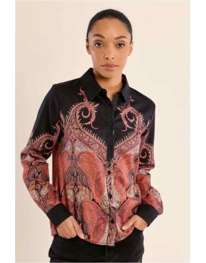 Chemise noire et imprimé cachemire coloré dégradé. Référence : LA1184EH