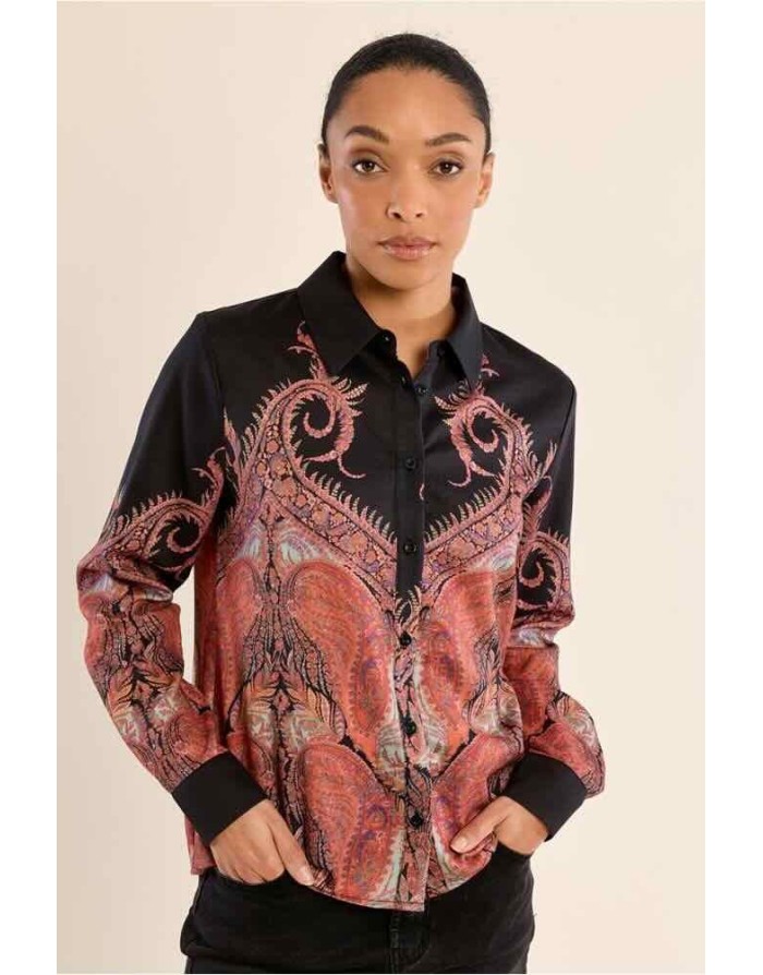 Chemise noire et imprimé cachemire coloré dégradé. Référence : LA1184EH
